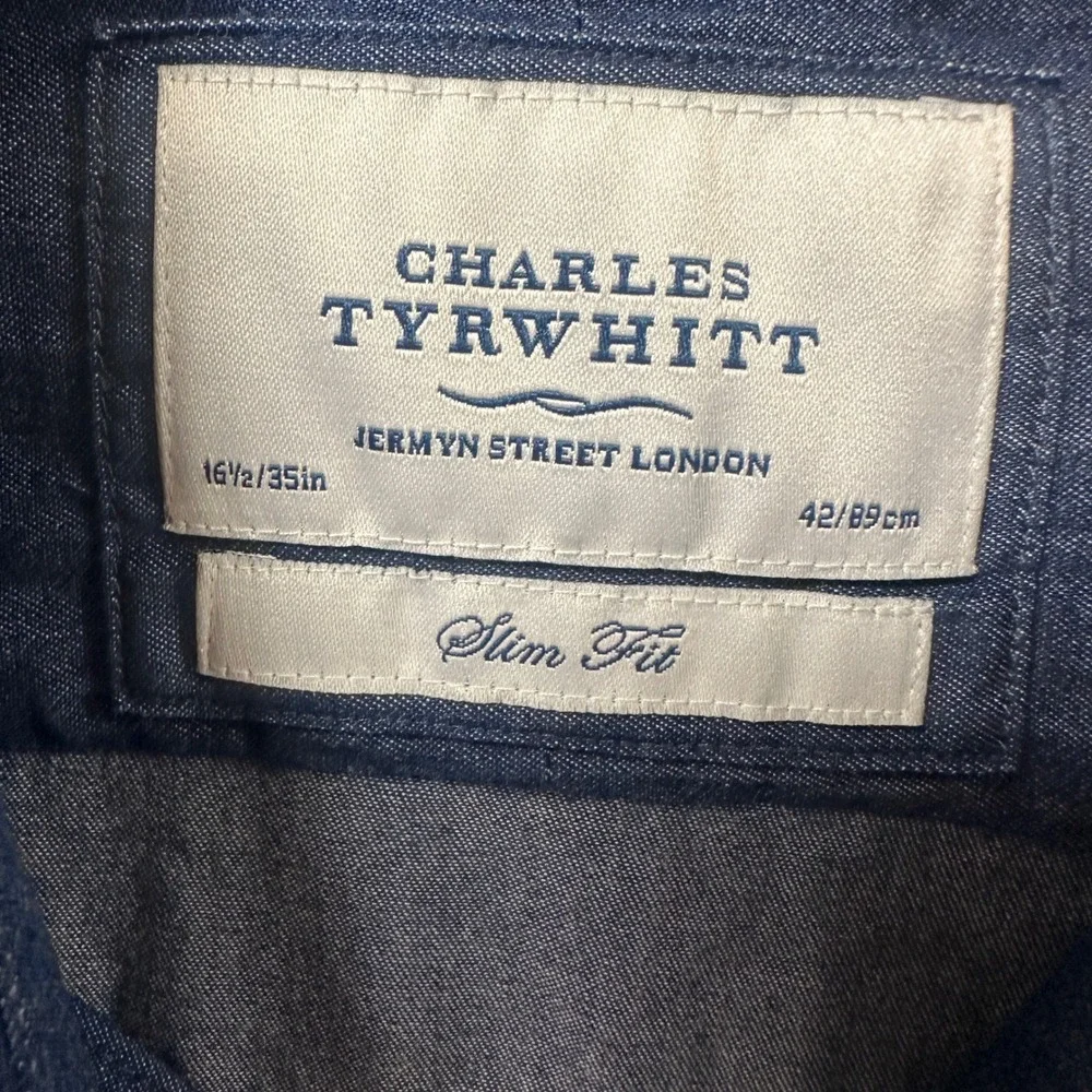 Charles Tyrwhitt Mens Slim Fit Denim Shirt Blue Cotton 16.5 35 Long Sleeve